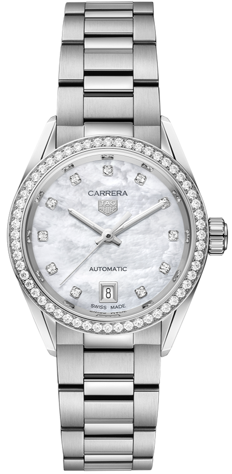Tag Heuer Carrera Date Diamonds Mother of Pearl Dial Silver Steel Strap Watch for Women - WBN2414.BA0621 Buy Now By Tag Heuer
