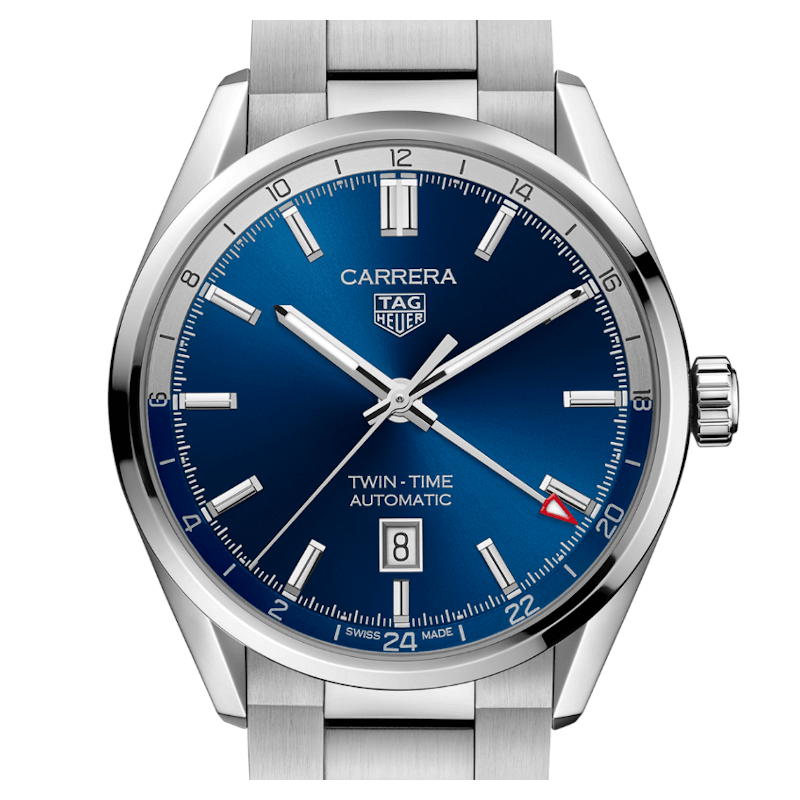 Tag Heuer Carrera Twin Time Blue Dial Silver Steel Strap Watch for Men - WBN201A.BA0640 Buy Now By Tag Heuer