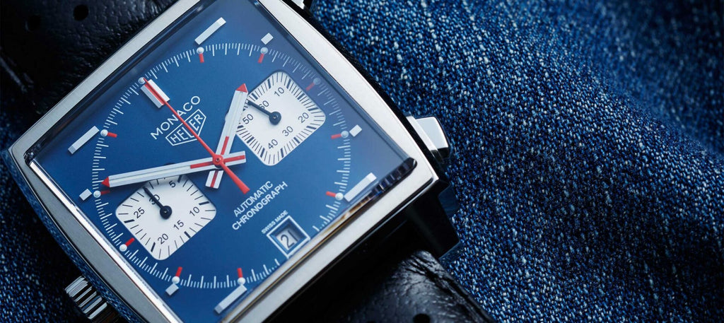 Tag Heuer Monaco Automatic Chronograph Blue Dial Black Leather Strap Watch for Men - CAW211P.FC6356