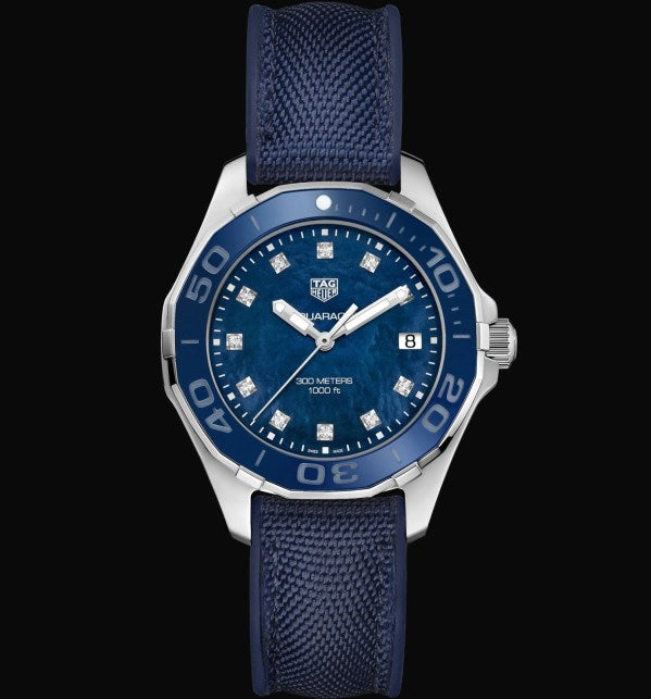 Tag Heuer Aquaracer Quartz Mother of Pearl Blue Dial Blue NATO Strap Watch for Women - WAY131L.FT6091 Buy Now By Tag Heuer