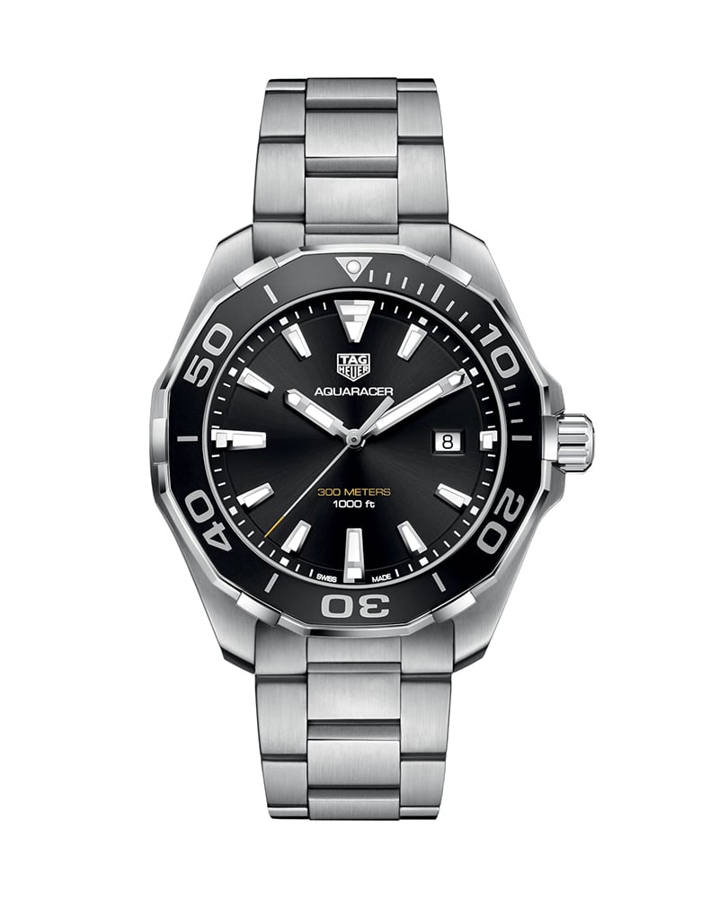 Tag Heuer Aquaracer Quartz Black Dial Silver Steel Strap Watch for Men - WAY101A.BA0746 Buy Now By Tag Heuer