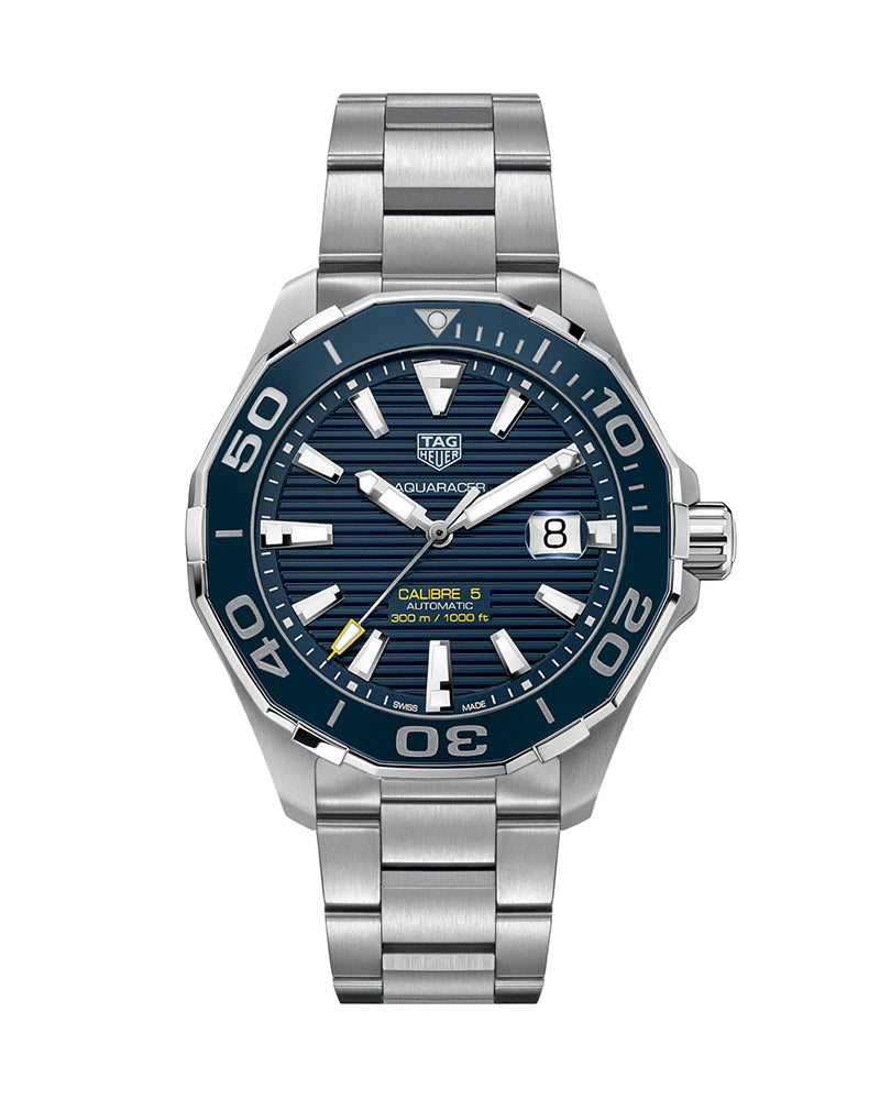 Tag Heuer Aquaracer Calibre 5 Blue Dial Silver Steel Strap Watch for Men - WAY201B.BA0927 Buy Now By Tag Heuer