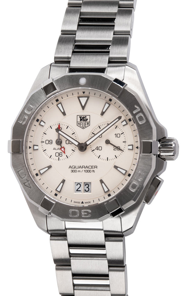 Tag Heuer Aquaracer Chronograph White Dial Silver Steel Strap Watch for Men - WAY111Y.BA0928 Buy Now By Tag Heuer