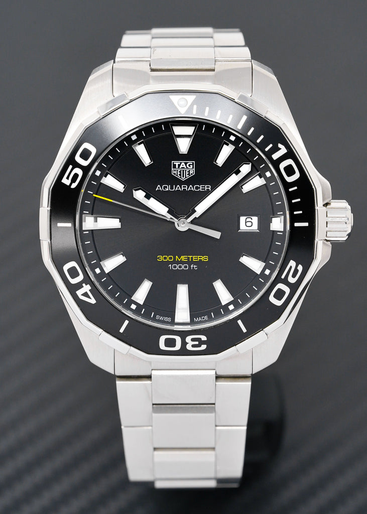 Tag Heuer Aquaracer Quartz Black Dial Silver Steel Strap Watch for Men - WAY101A.BA0746 Buy Now By Tag Heuer