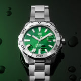 Tag Heuer Aquaracer Calibre 5 Automatic Green Dial Silver Steel Strap Watch for Men - WAY2015.BA0927