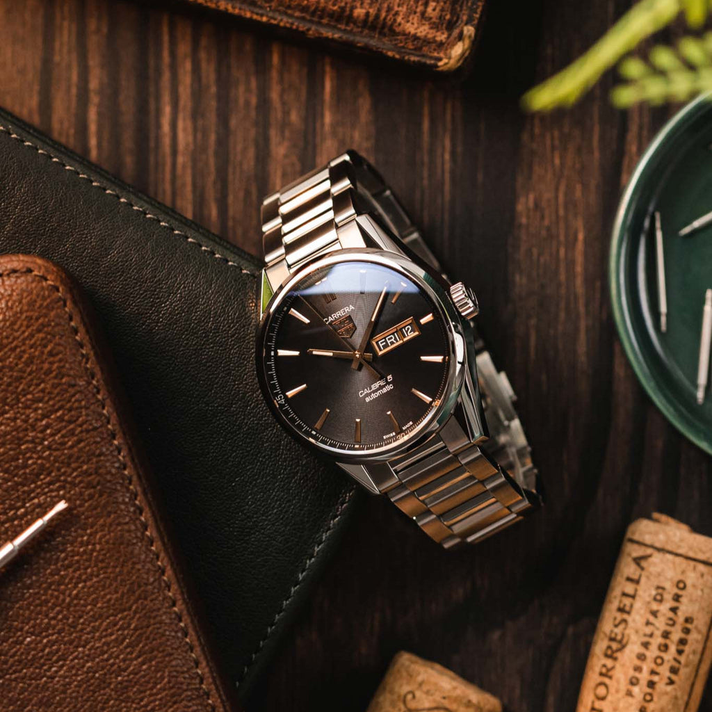 Tag Heuer Carrera Calibre 5 Automatic Black Dial Silver Steel Strap Watch for Men - WAR201C.BA0723