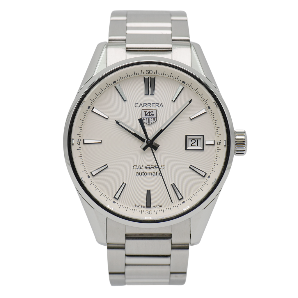Tag Heuer Carrera Automatic Caliber 5 White Dial Silver Steel Strap Watch for Men - WAR211B.BA0782 Buy Now By Tag Heuer