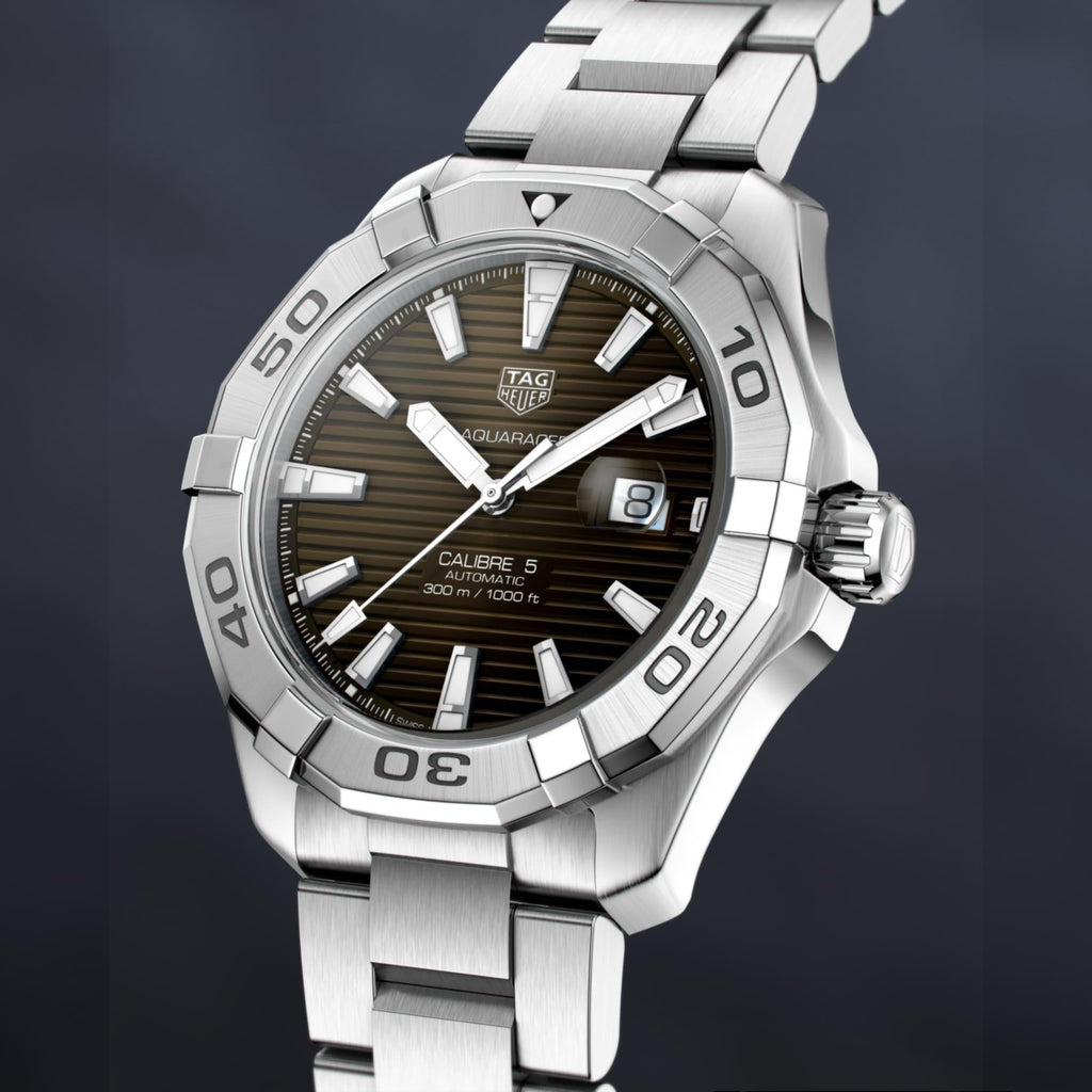 Tag Heuer Aquaracer Calibre 5 Automatic Sunray Brown Dial Silver Steel Strap Watch for Men - WAY2018.BA0927 Buy Now By Tag Heuer