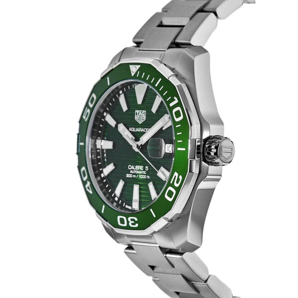 Tag Heuer Aquaracer Calibre 5 Green Dial Silver Steel Strap Watch for Men - WAY201S.BA0927 Buy Now By Tag Heuer