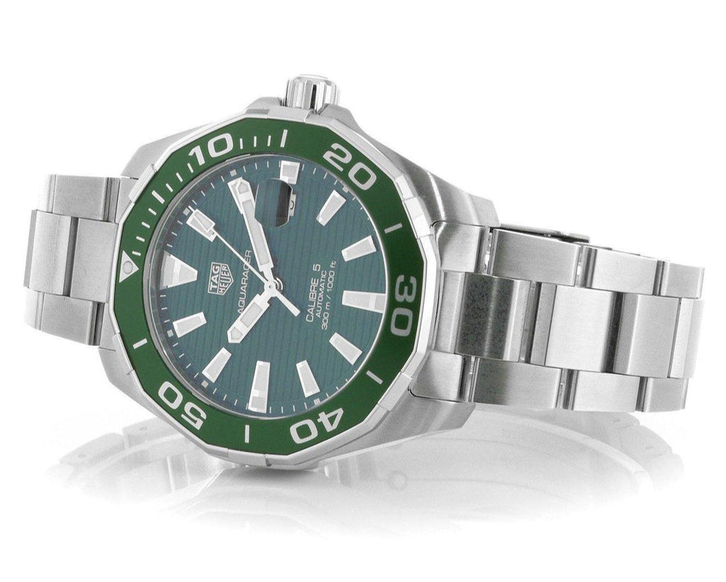 Tag Heuer Aquaracer Calibre 5 Green Dial Silver Steel Strap Watch for Men - WAY201S.BA0927 Buy Now By Tag Heuer