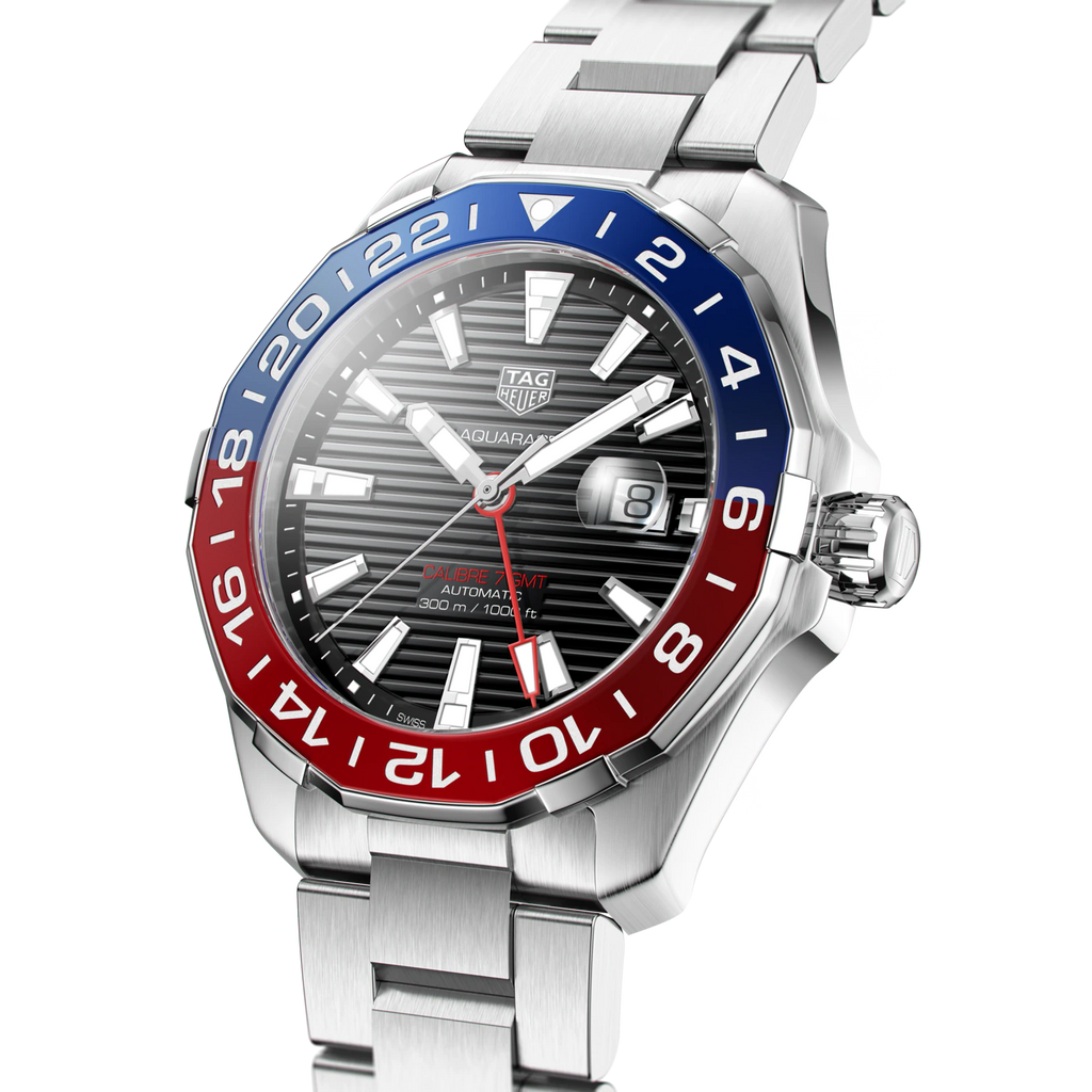 Tag Heuer Aquaracer GMT Caliber 7 Pepsi Black Dial Silver Steel Strap Watch for Men - WAY201F.BA0927 Buy Now By Tag Heuer