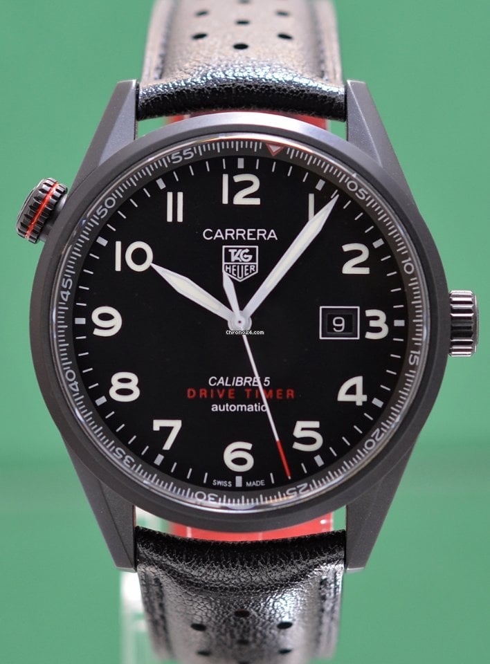 Tag Heuer Carrera Calibre 5 Drive Timer Black Dial Black Leather Strap Watch for Men - WAR2A80.FC6337 Buy Now By Tag Heuer