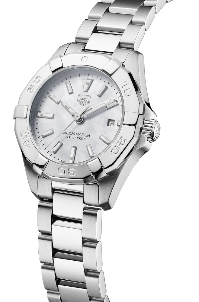 Tag Heuer Aquaracer Quartz Mother of Pearl White Dial Silver Steel Strap Watch for Women - WBD1411.BA0741 Buy Now By Tag Heuer