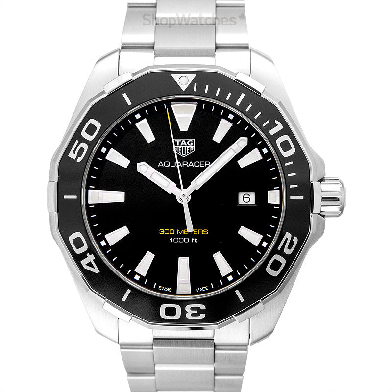 Tag Heuer Aquaracer Quartz Black Dial Silver Steel Strap Watch for Men - WAY101A.BA0746 Buy Now By Tag Heuer
