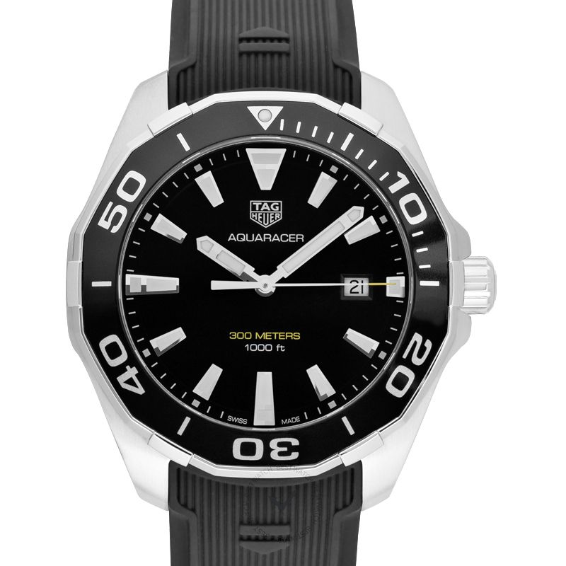 Tag Heuer Aquaracer Quartz Black Dial Black Rubber Strap Watch for Men - WAY101A.FT6141 Buy Now By Tag Heuer