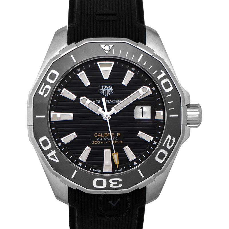 Tag Heuer Aquaracer Calibre 5 Automatic Black Dial Black Rubber Strap Watch for Men - WAY201A.FT6142 Buy Now By Tag Heuer