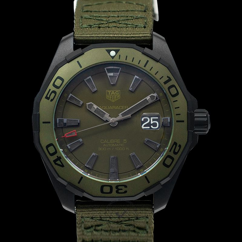 Tag Heuer Aquaracer Automatic Green Dial Khakhi Green Nylon Strap Watch for Men - WAY208E.FC8222 Buy Now By Tag Heuer