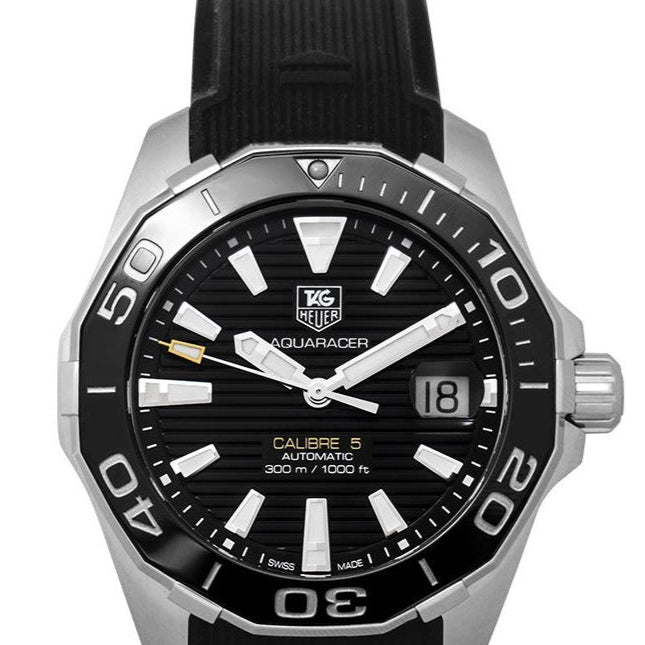 Tag Heuer Aquaracer Calibre 5 Automatic Black Dial Black Rubber Strap Watch for Men - WAY211A.FT6151 Buy Now By Tag Heuer