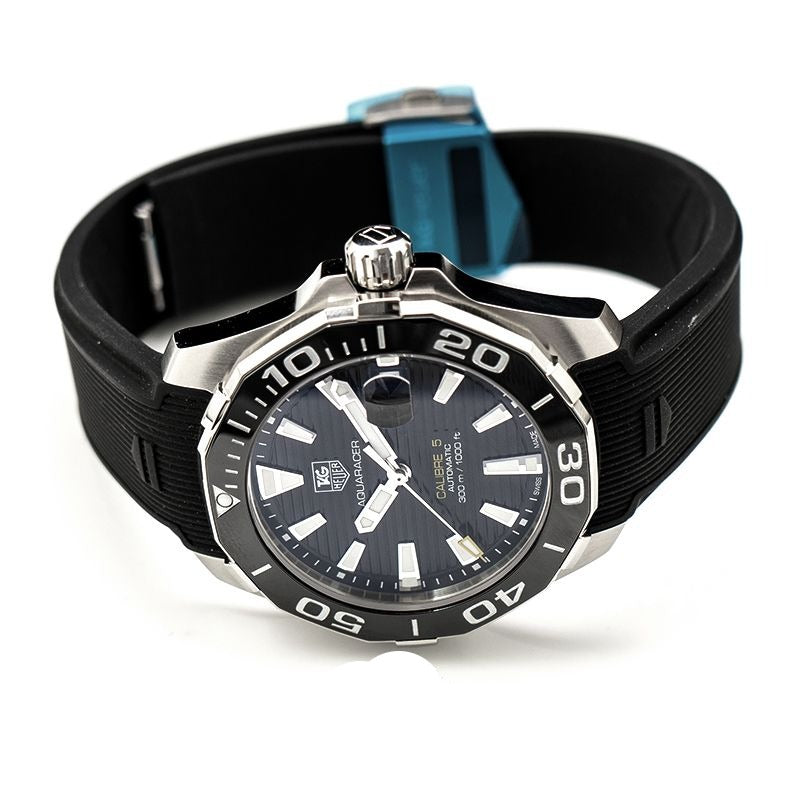 Tag Heuer Aquaracer Calibre 5 Automatic Black Dial Black Rubber Strap Watch for Men - WAY211A.FT6151 Buy Now By Tag Heuer