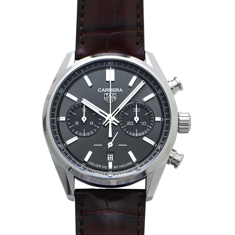 Tag Heuer Carrera Chronograph Grey Dial Brown Leather Strap Watch for Men - CBN2012.FC6483 Buy Now By Tag Heuer