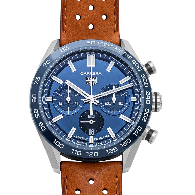 Tag Heuer Carrera Automatic Chronograph Blue Dial Brown Leather Strap Watch for Men - CBN2A1A.FC6537 Buy Now By Tag Heuer