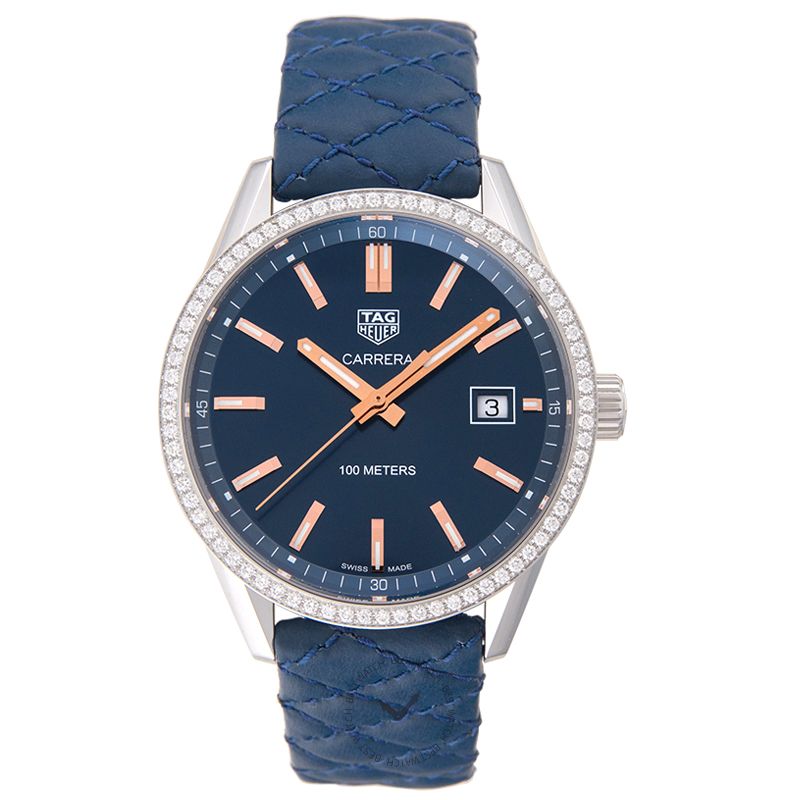 Tag Heuer Carrera Quartz Diamonds Blue Dial Blue Leather Strap Watch for Women - WAR1114.FC6391 Buy Now By Tag Heuer