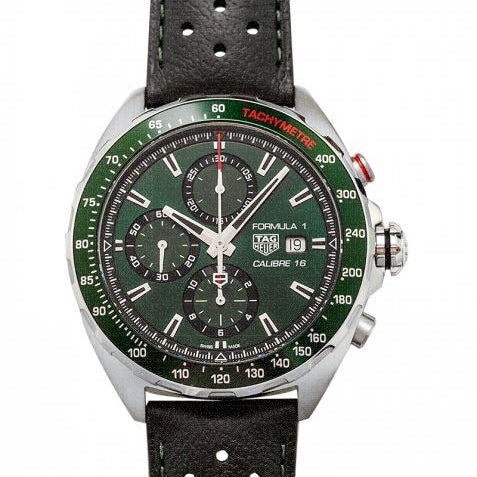 Tag Heuer Formula 1 Calibre 16 Automatic Chronograph Green Dial Black Leather Strap Watch for Men - CAZ2016.FC6473 Buy Now By Tag Heuer