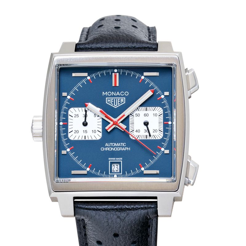 Tag Heuer Monaco Automatic Chronograph Blue Dial Black Leather Strap Watch for Men - CAW211P.FC6356 Buy Now By Tag Heuer
