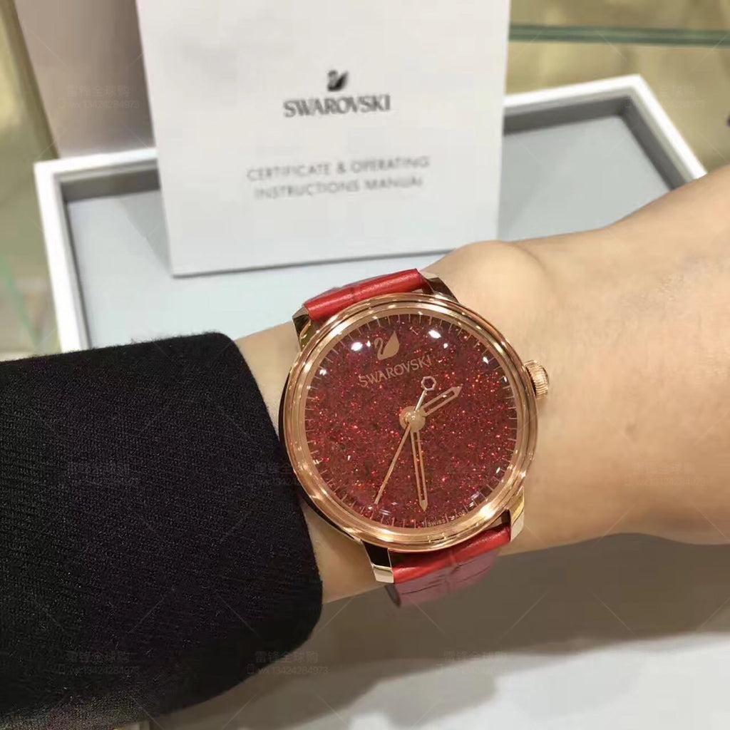 Swarovski Crystalline Hours Red Crystal Dial Red Leather Strap Watch for Women - 5295380 Buy Now By Swarovski