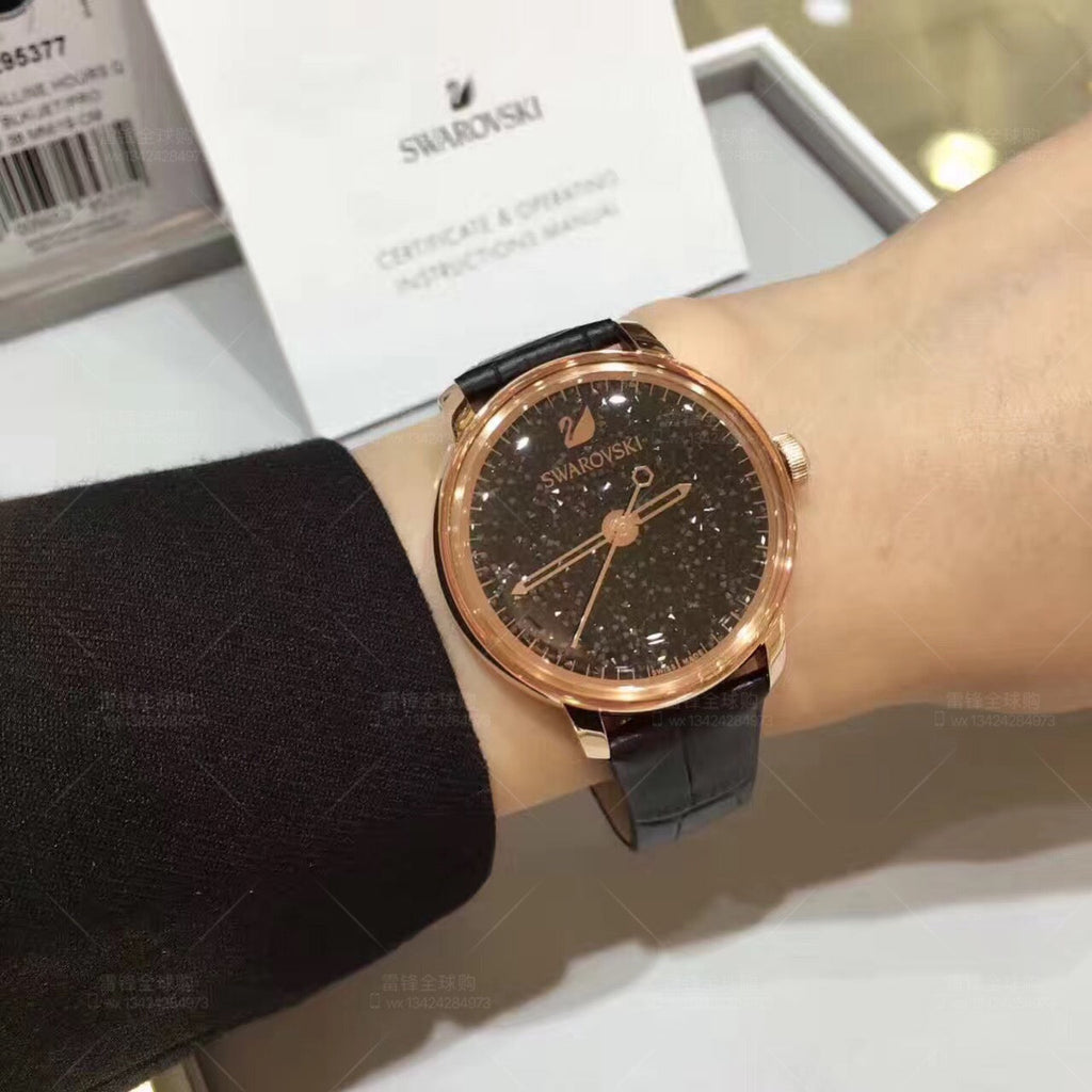 Swarovski Crystalline Hours Black Dial Black Leather Strap Watch for Women - 5295377 Buy Now By Swarovski
