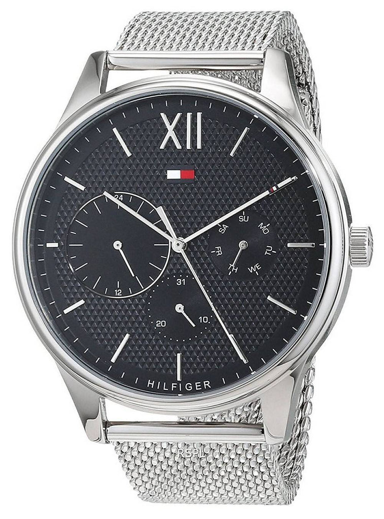 Tommy Hilfiger Damon Quartz Chronograph Black Dial Silver Mesh Bracelet Watch for Men - 1791415 Buy Now By Tommy Hilfiger