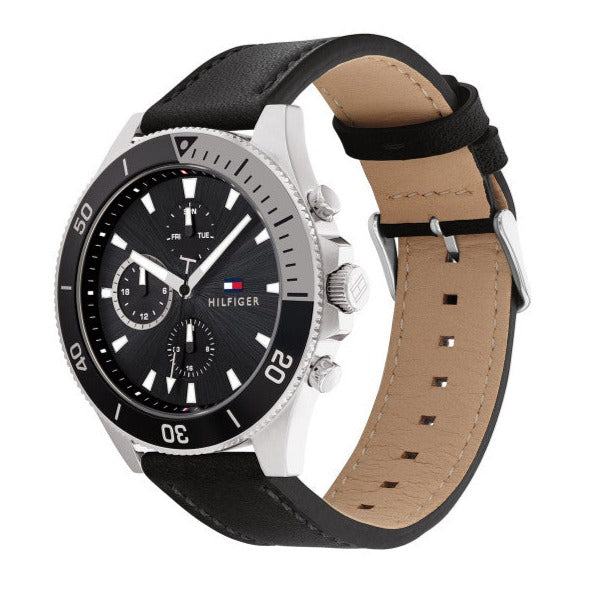 Tommy Hilfiger Larson Chronograph Black Dial Black Leather Strap Watch For Men - 1791984 Buy Now By Tommy Hilfiger