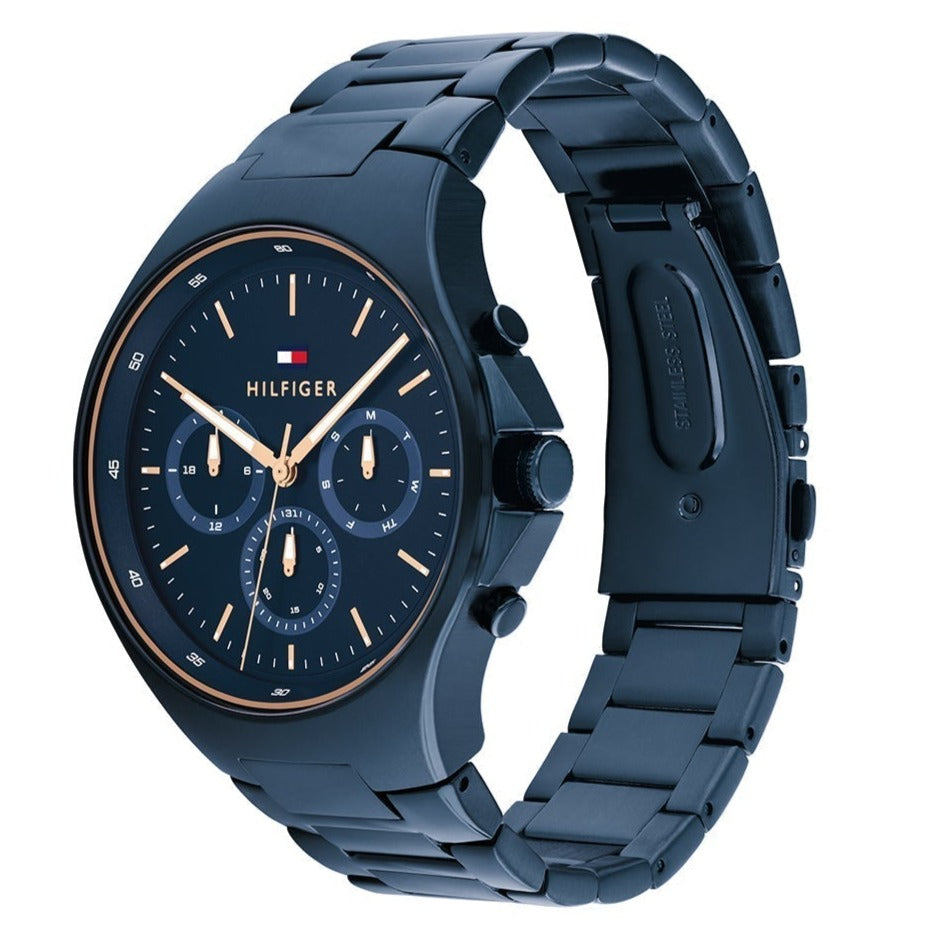 Tommy Hilfiger Justin Chronograph Blue Dial Blue Steel Strap Watch For Men - 1792058 Buy Now By Tommy Hilfiger