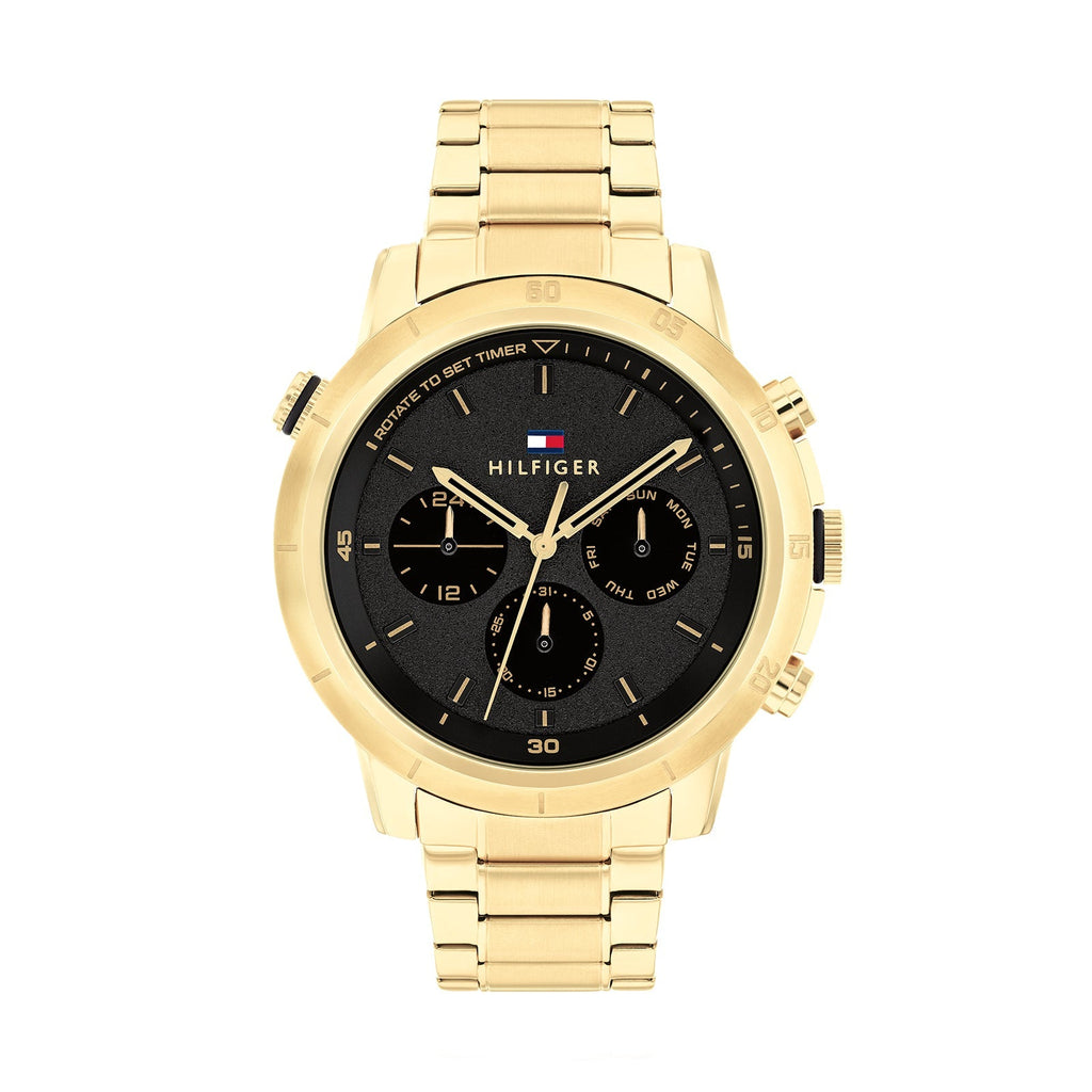 Tommy Hilfiger Troy Chronograph Black Dial Gold Steel Strap Watch For Men - 1792109 Buy Now By Tommy Hilfiger