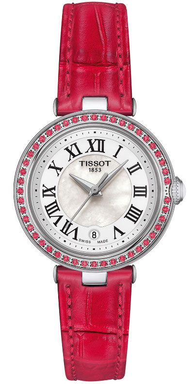 Tissot Bellissima Small Lady Diamonds Mother of Pearl Dial Red Leather Strap Watch For Women - T126.010.66.113.00 Buy Now By Tissot