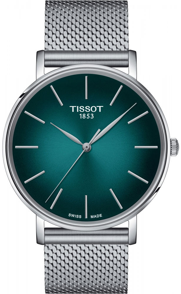 Tissot Everytime Gent Green Dial Silver Mesh Bracelet Watch for Men - T143.410.11.091.00 Buy Now By Tissot