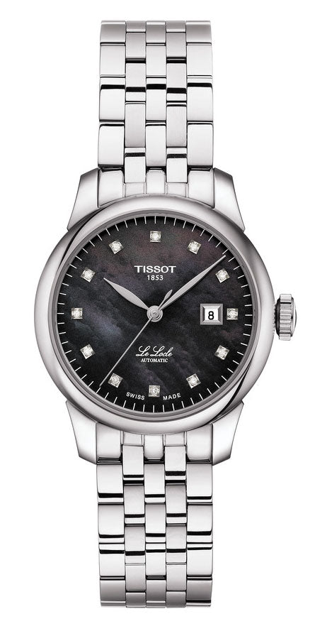 Tissot Le Locle Automatic Diamonds Mother of Pearl Black Dial Silver Steel Strap Watch For Women - T006.207.11.126.00 Buy Now By Tissot