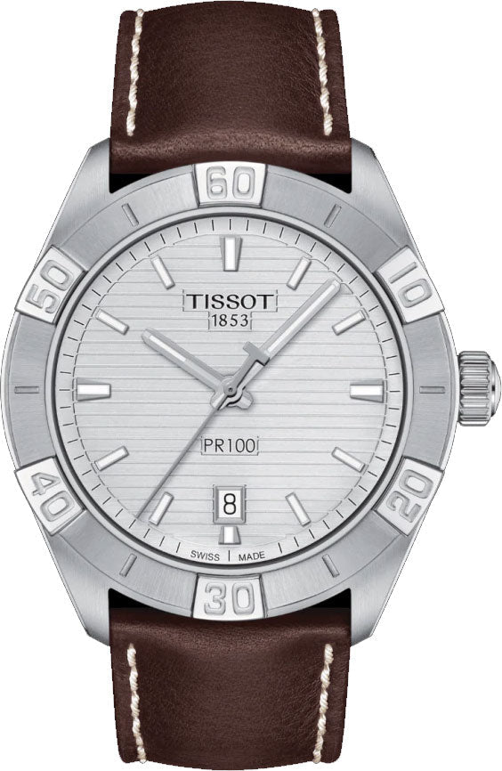 Tissot PR 100 Sport Silver Dial Brown Leather Strap Watch For Men - T101.610.16.031.00 Buy Now By Tissot