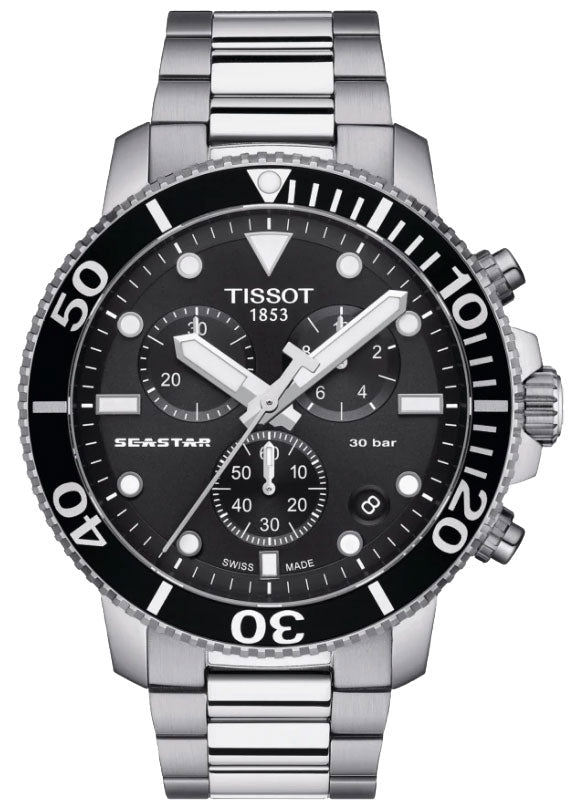 Tissot Seastar 1000 Chronograph Black Dial Silver Steel Strap Watch For Men - T120.417.11.051.00 Buy Now By Tissot