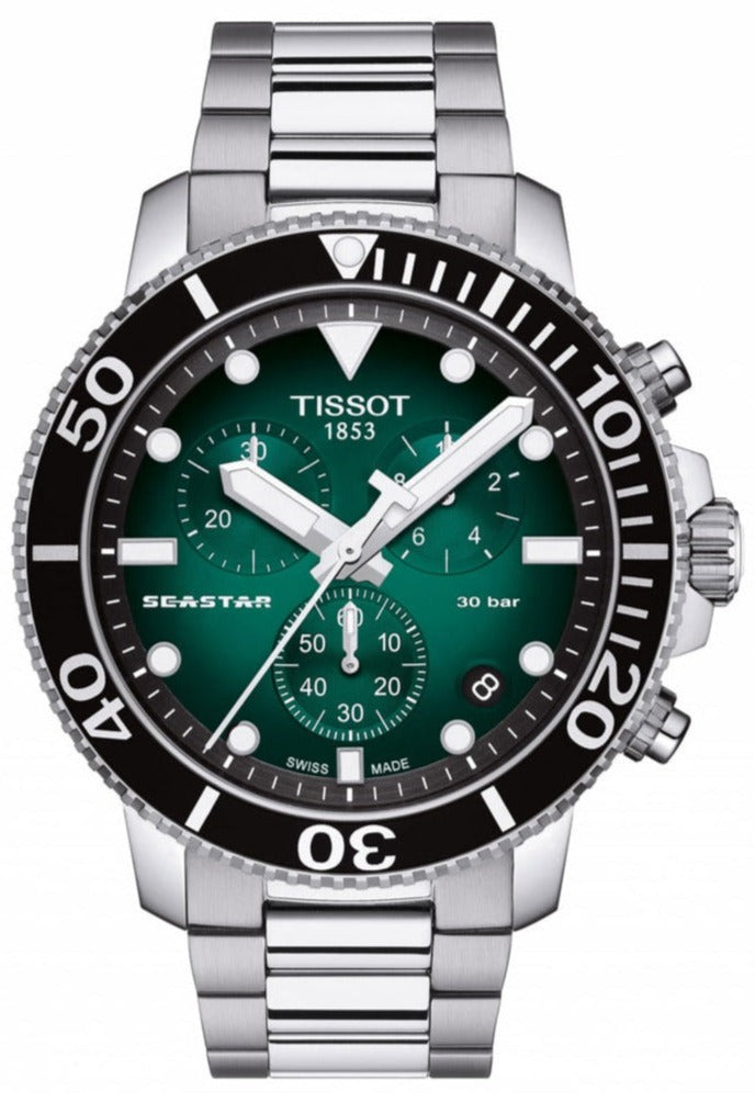 Tissot Seastar 1000 Chronograph Green Dial Silver Steel Strap Watch For Men - T120.417.11.091.01 Buy Now By Tissot