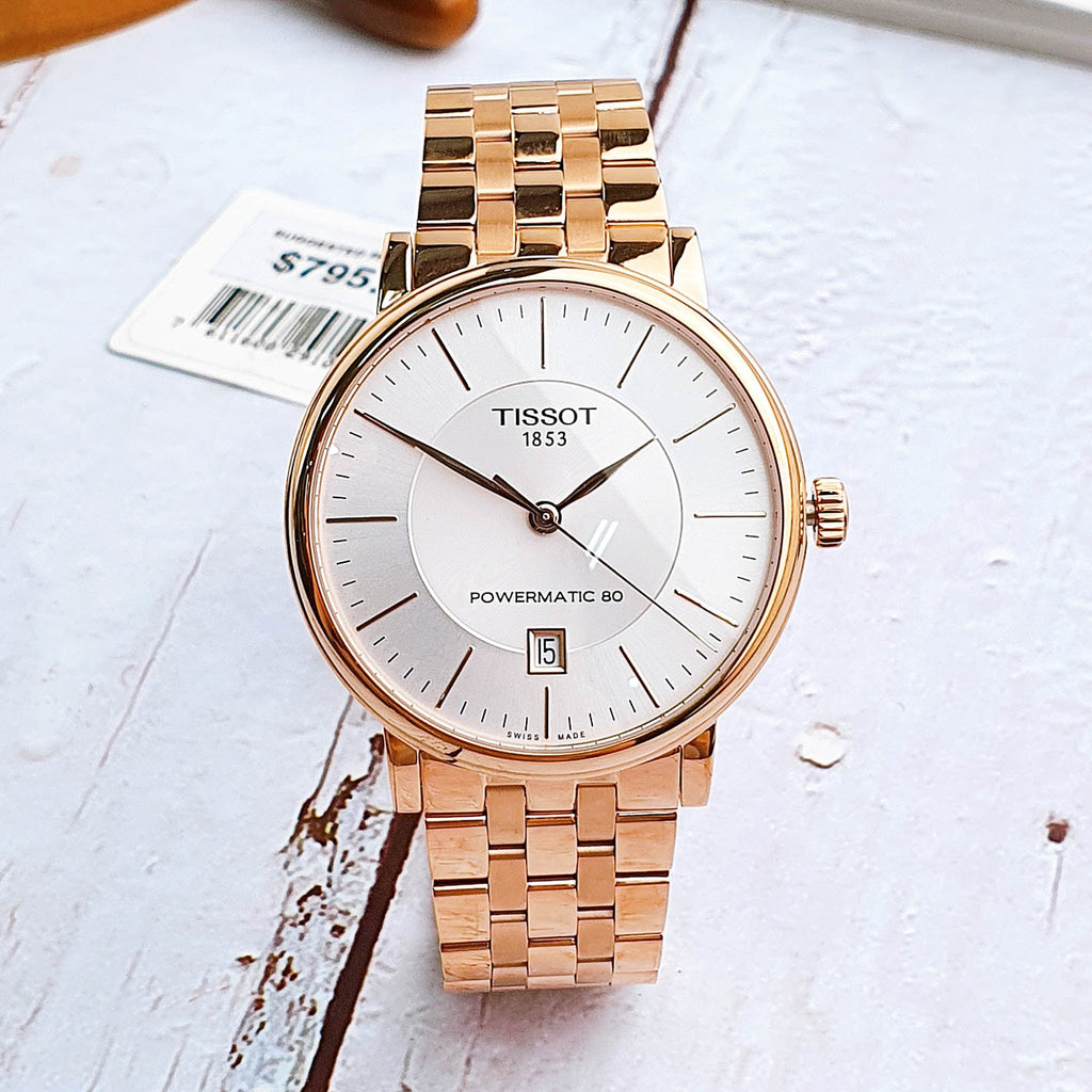 Tissot T Classic Carson Premium Automatic White Dial Rose Gold Steel Strap Watch for Men - T122.407.33.031.00 Buy Now By Tissot