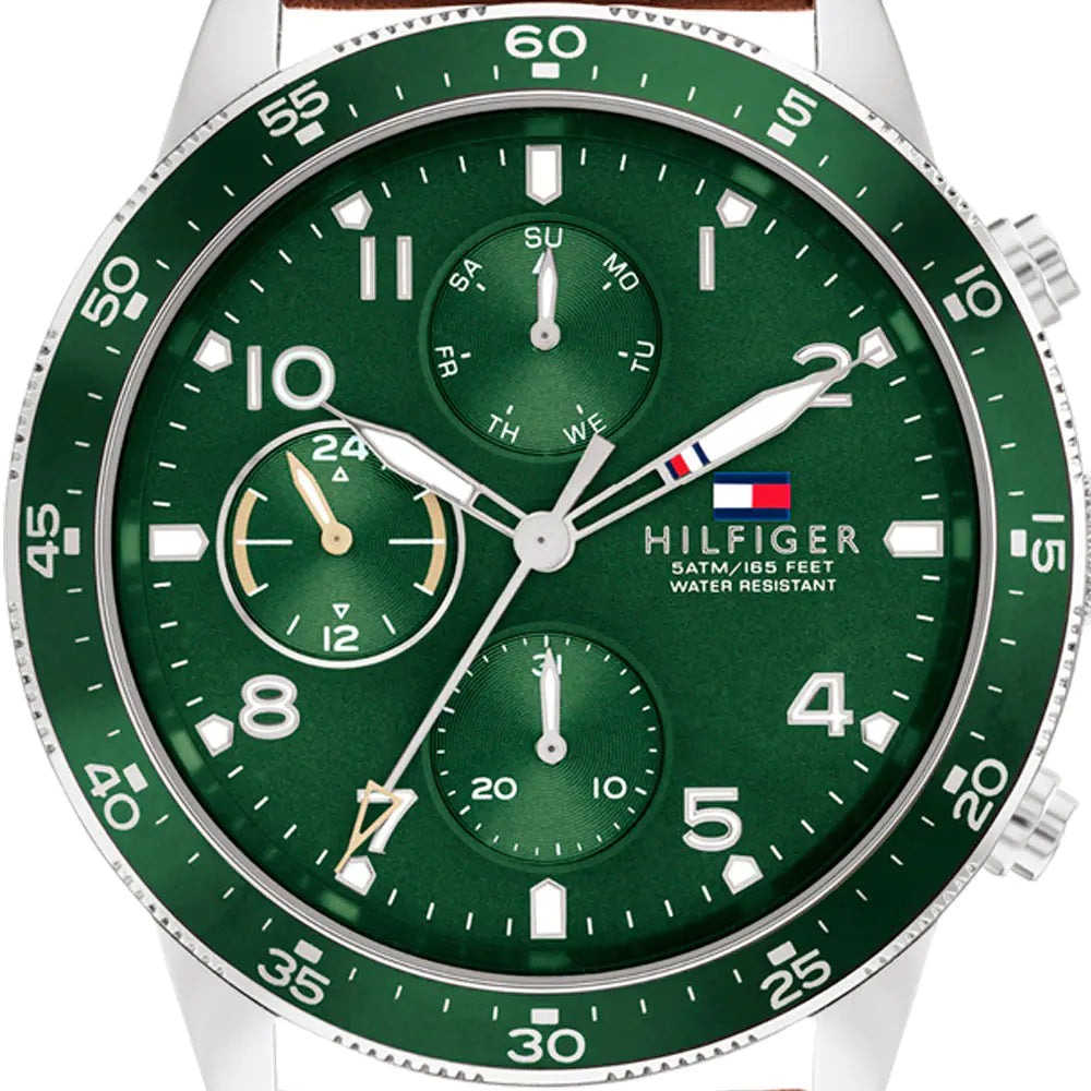 Tommy Hilfiger Jimmy Chronograph Green Dial Brown Leather Strap Watch For Men - 1791948 Buy Now By Tommy Hilfiger
