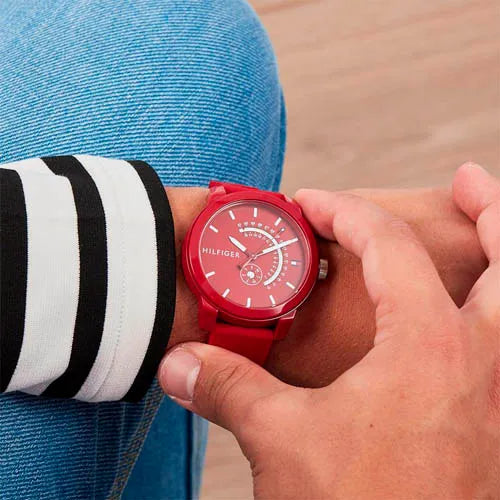 Tommy Hilfiger Denim Quartz Red Dial Red Rubber Strap Watch for Men - 1791480 Buy Now By Tommy Hilfiger