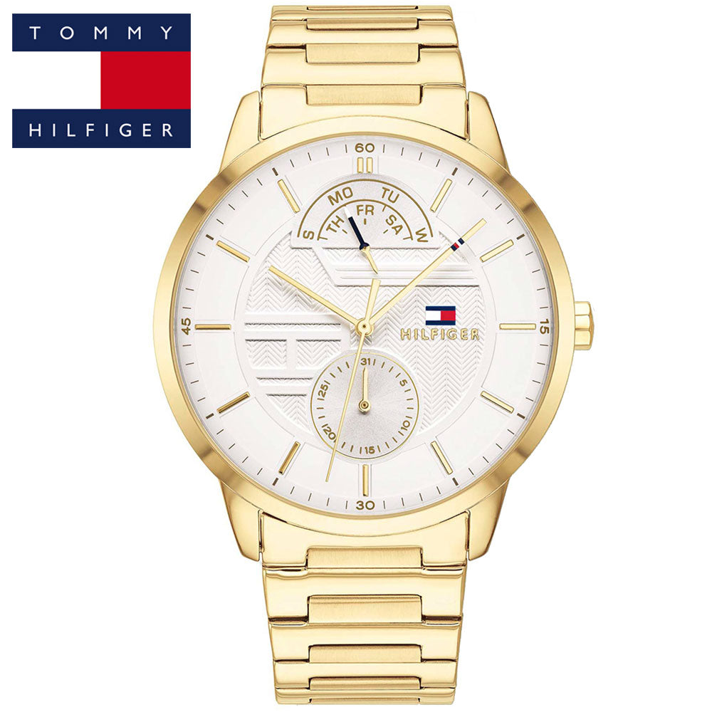 Tommy Hilfiger Hunter White Dial Gold Steel Strap Watch for Men - 1791609 Buy Now By Tommy Hilfiger