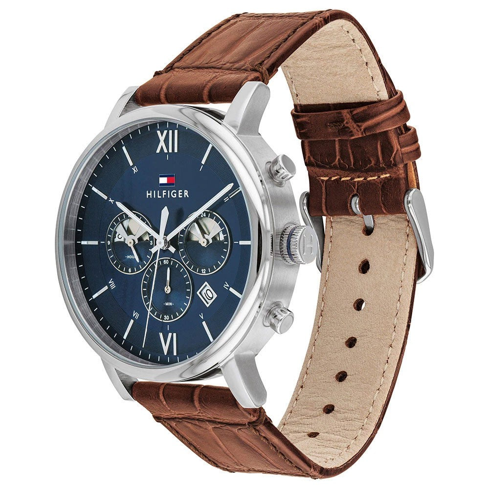 Tommy Hilfiger Evan Chronograph Blue Dial Brown Leather Strap Watch for Men - 1710393 Buy Now By Tommy Hilfiger