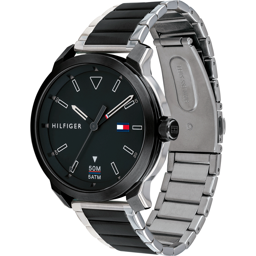 Tommy Hilfiger Sneaker Quartz Black Dial Two Tone Steel Strap Watch for Men - 1791619 Buy Now By Tommy Hilfiger