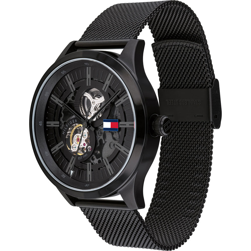 Tommy Hilfiger Spencer Skeleton Black Dial Black Mesh Bracelet Watch for Men - 1791644 Buy Now By Tommy Hilfiger
