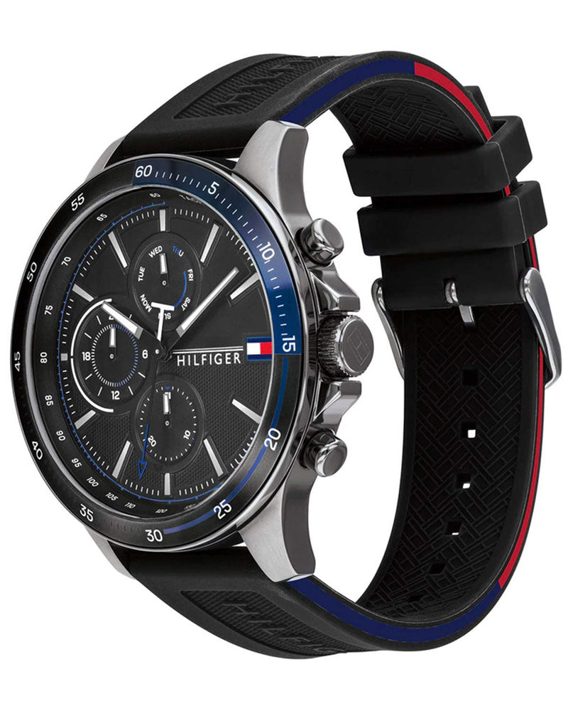 Tommy Hilfiger Bank Quartz Black Dial Black Rubber Strap Watch for Men - 1791724 Buy Now By Tommy Hilfiger