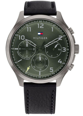 Tommy Hilfiger Asher Chronograph Green Dial Black Leather Strap Watch For Men - 1791856 Buy Now By Tommy Hilfiger
