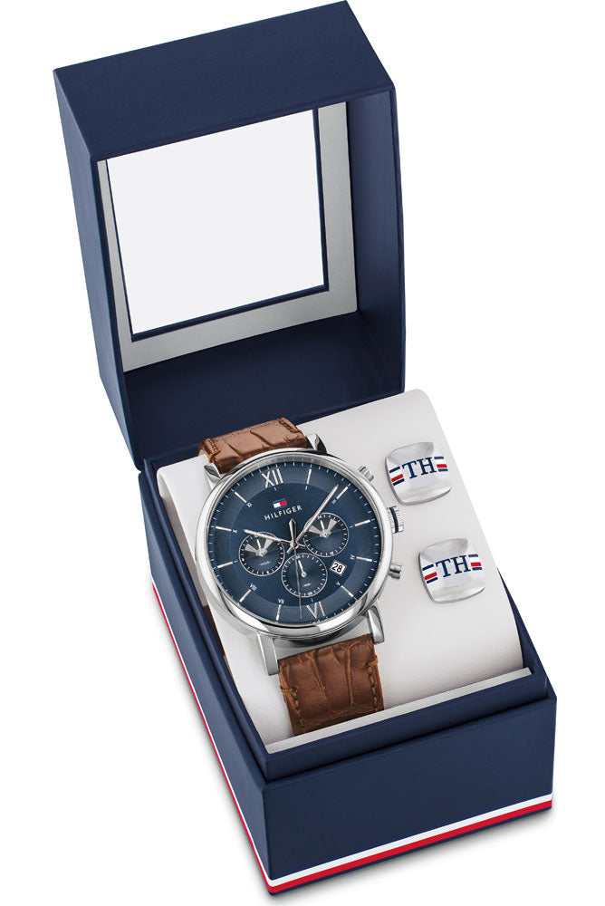 Tommy Hilfiger Evan Chronograph Blue Dial Brown Leather Strap Watch for Men - 1710393 Buy Now By Tommy Hilfiger